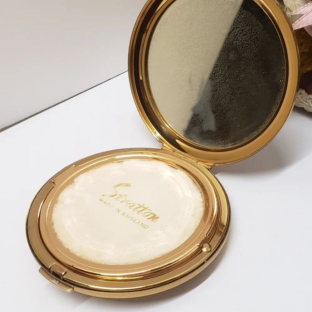 Vintage Stratton Gold Texture Double Leaf Convertible Compact Made in England